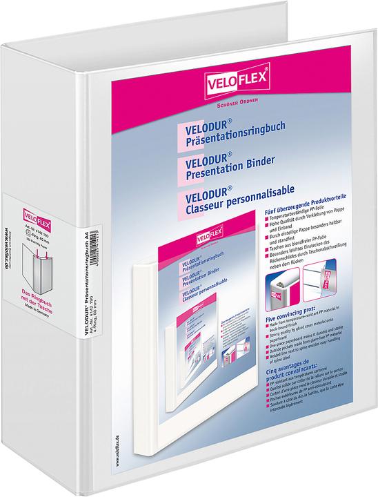 Veloflex Presentation ring binder 4D-mechanism VELODUR, A4, cardboard PP (A4, 80 mm, 1 Piece)