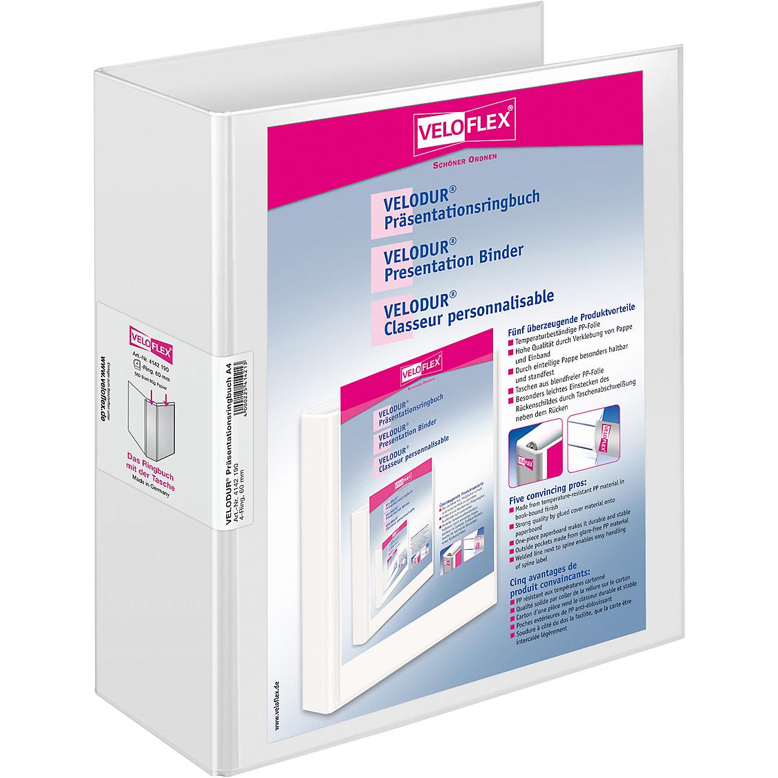 10x Veloflex, Ordner, Präsentationsringbuch 4D-Mechanik VELODUR, A4, Karton PP (A4, 80 mm, 1 x)