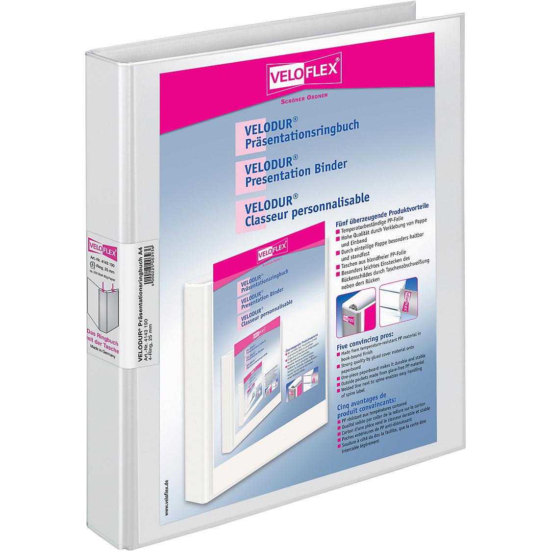 10x Veloflex, Ordner, Präsentationsringbuch 4D-Mechanik VELODUR, A4, Karton PP (A4, 33 mm, 1 x)