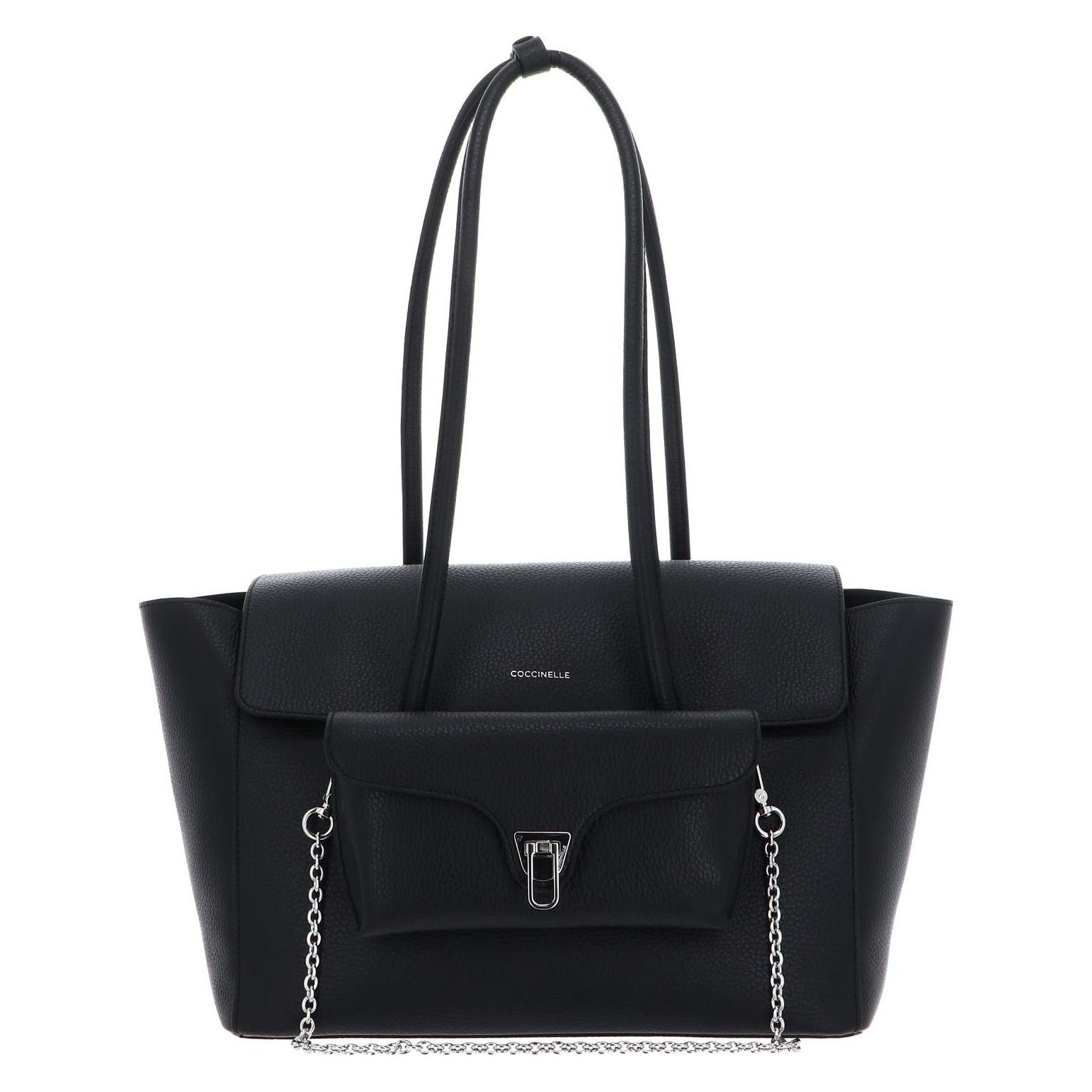 Coccinelle, Damen, Tasche, Double Beat Grained Leather Handbag, Schwarz