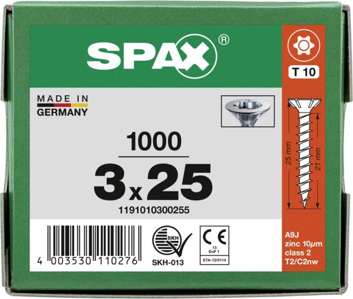 Produktbild Spax Senkkopf Bremsrippen T-Star Plus T10 Vollgewinde Wirox (1000 Schrauben pro Stück, 3 x 25 mm)