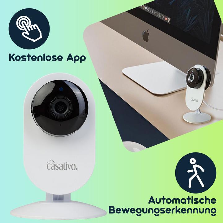 Immagine prodotto Casativo 2er-Set Hochauflösende Full-HD-IP-Überwachungskamera mit, Nachtsicht, Bewegungserkennung (1920 x 1080 Pixels)