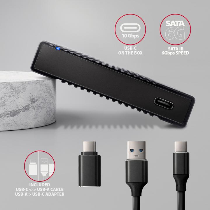 Produktbild Axagon EE25-GTR USB-C 3.2 Gen 2 - SATA 6G, 2.5" externes Festplattengehäuse, geriffelt - schwarz (2.5")