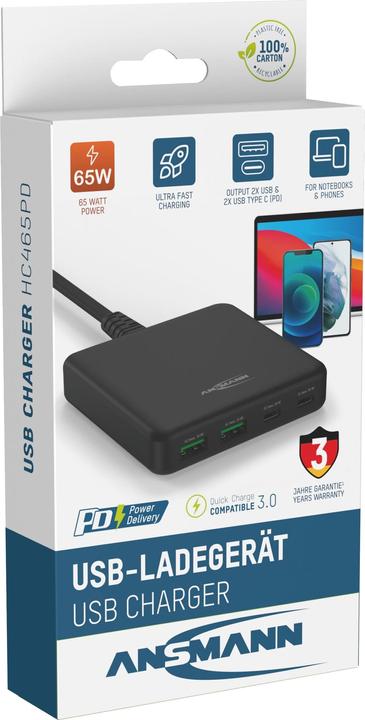 Actual product image Ansmann USB charger 4-port 65W PD/QC/GAN (65 W, 4 ports)