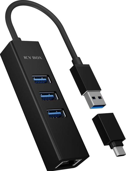 Icy Box USB Hub SB 3.0 Hub & LAN-Adapter,IB-HUB1419-LAN (USB-C, 4 Ports)