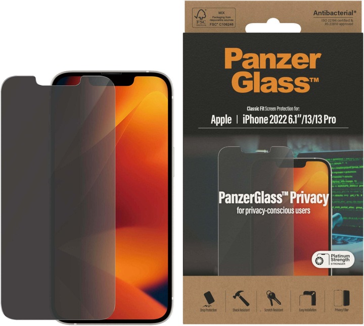 Produktbild PanzerGlass Classic Fit Privacy (1 Stück, Apple iPhone 14, Apple iPhone 13 Pro, Apple iPhone 13)