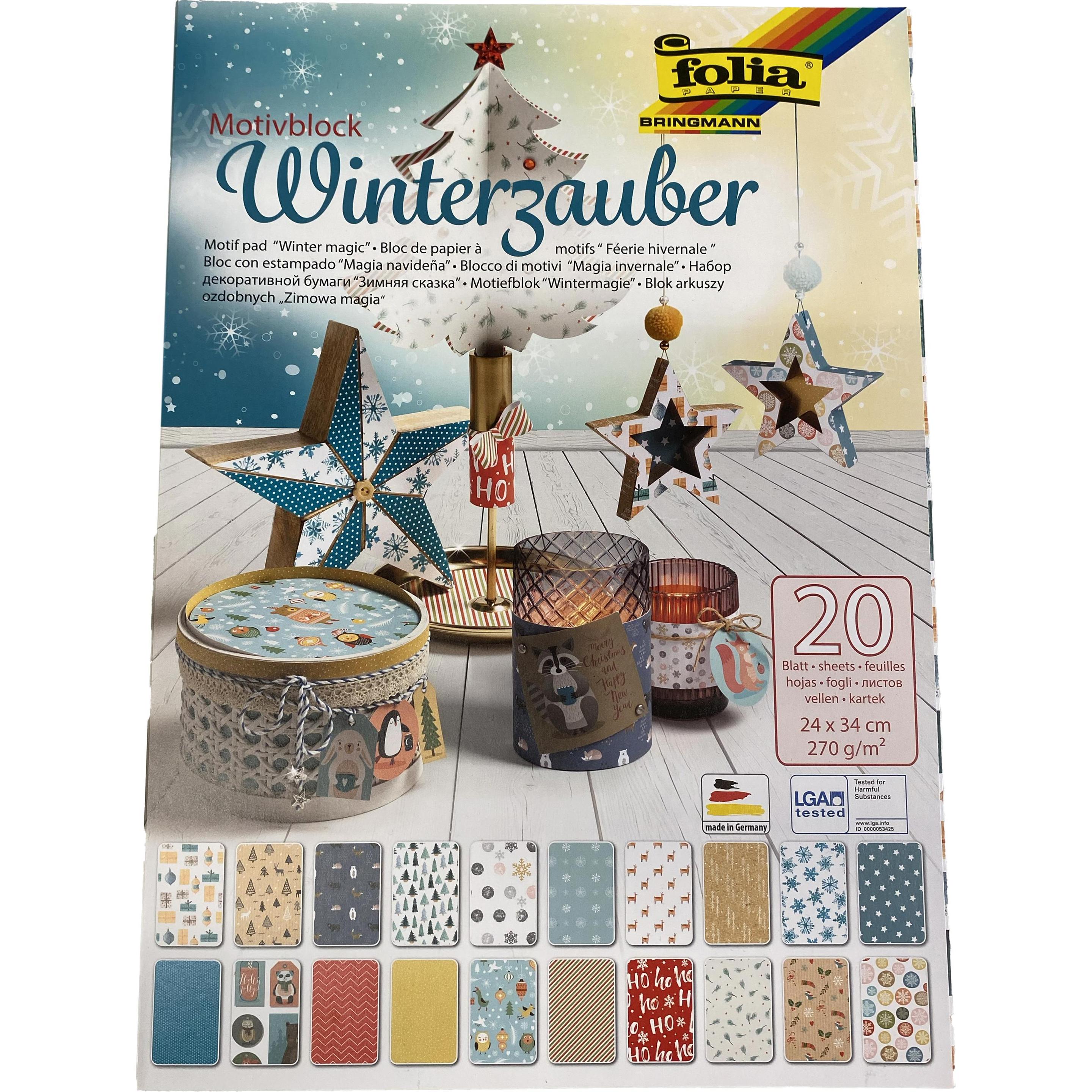 Folia, Bastelpapier, Motivblock 24x34cm 20 Blatt Winterzauber (270 g/m², 1 x)