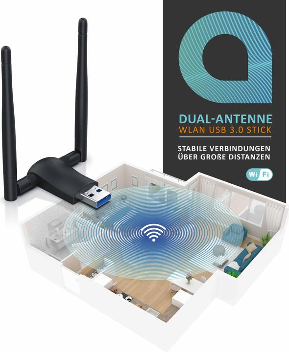 Immagine prodotto Aplic WLAN Stick, Dongle WIFI USB 3.0, 1200 MBit/s Dual Band 2.4 + 5 Ghz antenne esterne (USB)