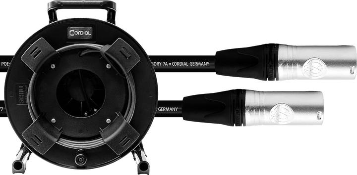Cordial Enrouleur de câble réseau CAT 7A etherCON, 75 m, S/FTP, pour applications scéniques (S/FTP, CAT7a, 75 m)