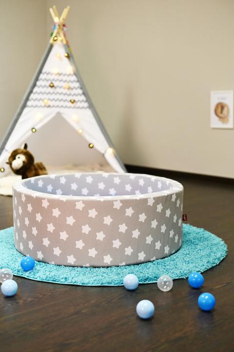 Actual product image Knorrtoys Bällebad soft - "Grey white stars" - 300 balls soft blue/blue/transparent (ca. 6cm Durchmesser)