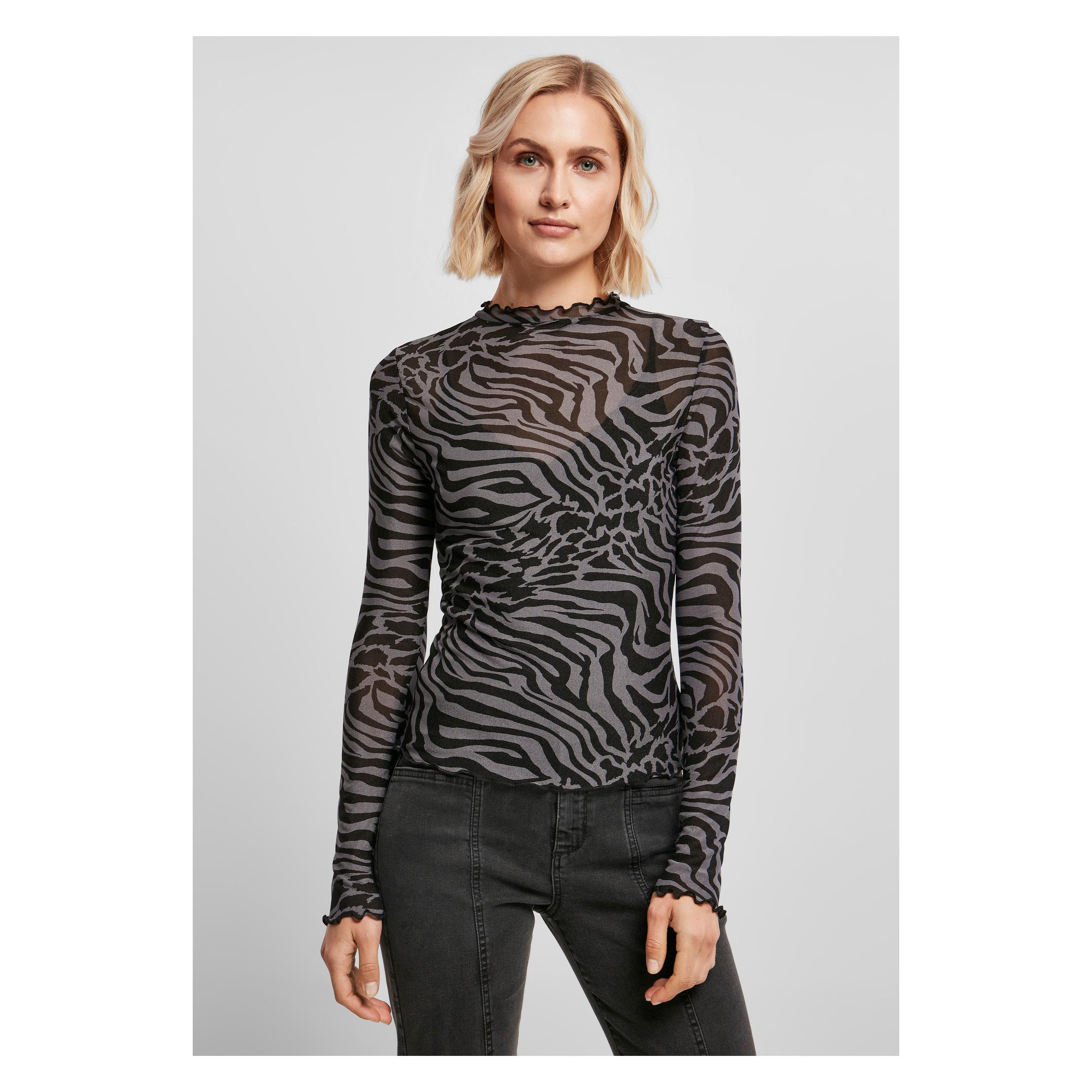 Urban Classics, Unisex, Shirts, Ladies Aop Mesh Turtleneck Longsleeve, Grau, (S)