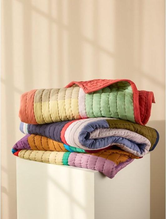 Produktbild Hübsch Pavilion Decke Block Blau/ Multifarben (140x200 cm)