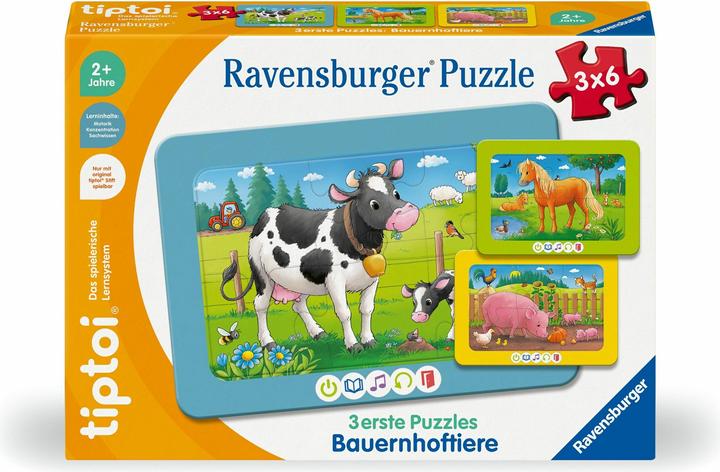 Ravensburger tiptoi Puzzle 00229 - 3 erste Puzzles: Bauernhoftiere, niedliche Rahmenpuzzles für (Deutsch)