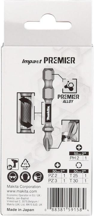 Actual product image Makita set of impact bits 1/4" PH, PZ, TORX, 5 pcs. IMPACT PREMIER (E-13568) in carabiner holder (Cross Pozidriv PZ, Hexagon socket TX)
