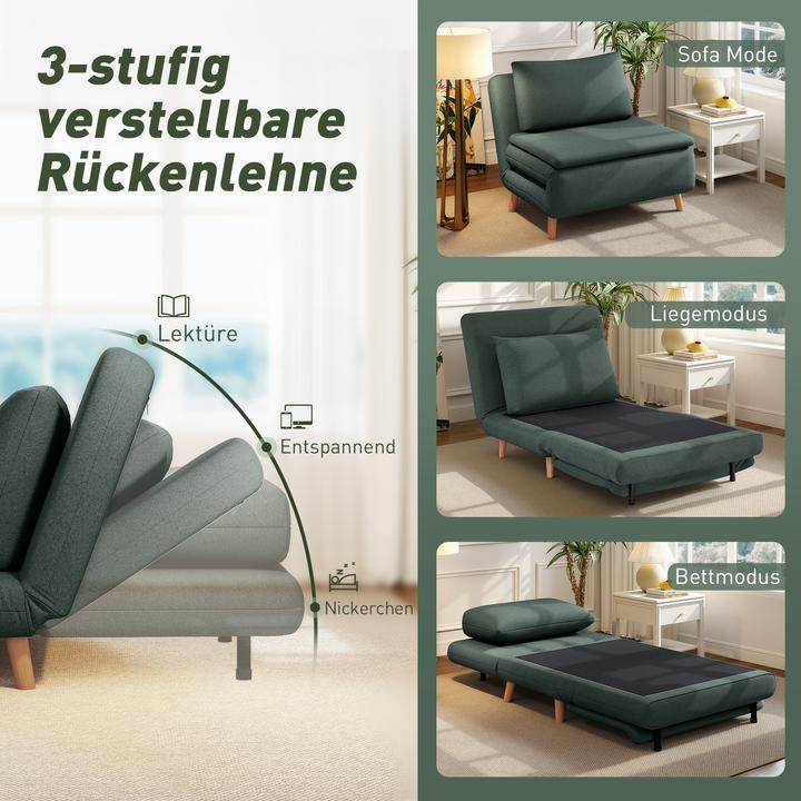 Produktbild Homcom Schlafsessel Polyester, Buchenholz Dunkelgrün