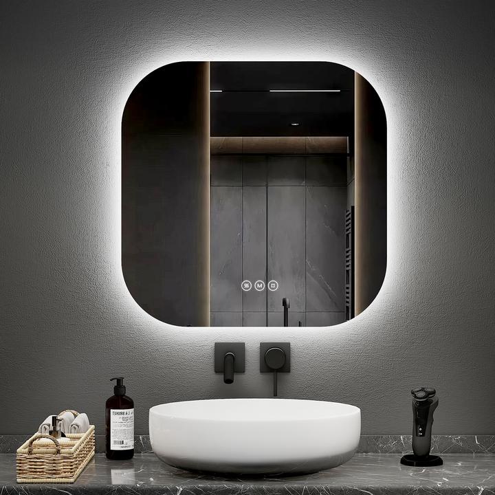 Actual product image Emke Bathroom Mirror With Lighting 60*60cm,Fog-Free, 3 Colour Temperatures (3000K-6500K)&Dimmable (60 x 60 cm)