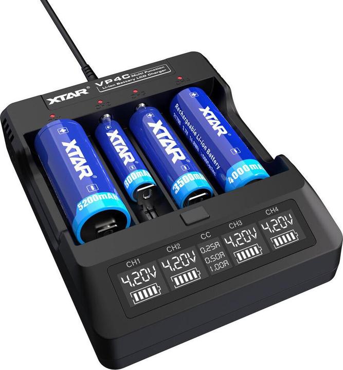 Actual product image Xtar VP4C charger for 18650 batteries (1 pcs., A, C, D, AAA, AAAA, AA)