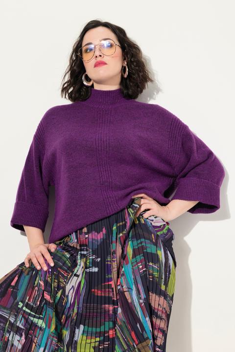 Immagine prodotto Ulla Popken Maglione con inserti a costine, collo alto e maniche a 3/4 (46, 48)