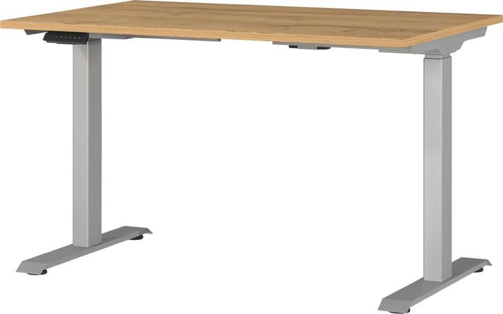 Actual product image Germania JET height-adjustable desk grandson oak rectangular, T-leg frame silver 120.0 x (120 x 80 x 72 cm)