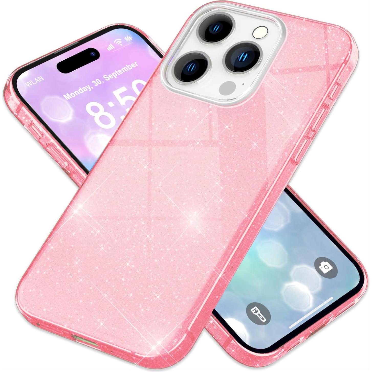 Thumbnail - Nalia Glitzer Hybrid Hülle (Apple iPhone 16 Pro Max), Smartphone Hülle, Pink