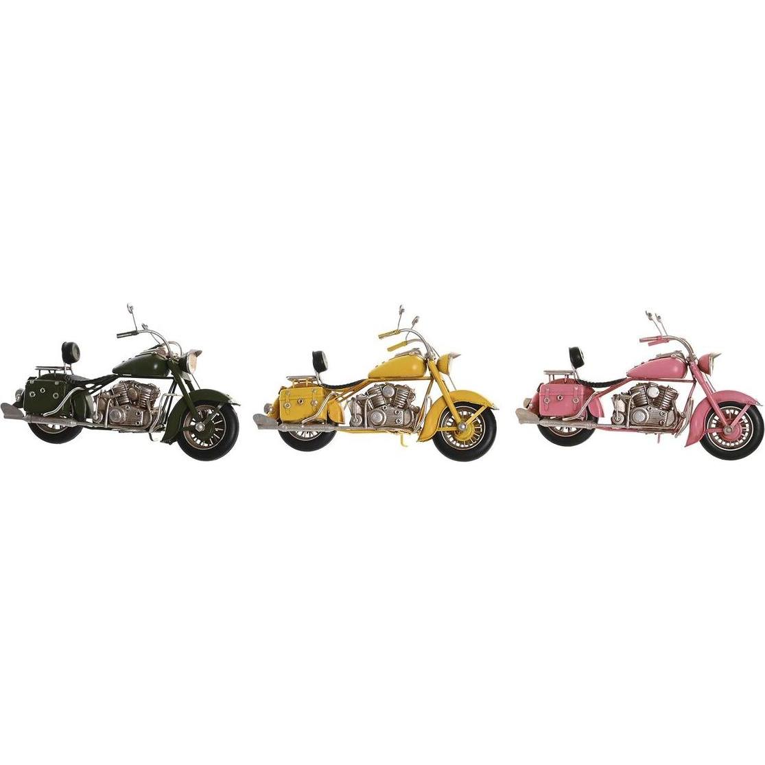 DKD Home Decor, Deko Objekt, Deko-Figur 28 x 10 x 16 cm Rosa Motorrad grün Gelb Vintage (3 Stücke)