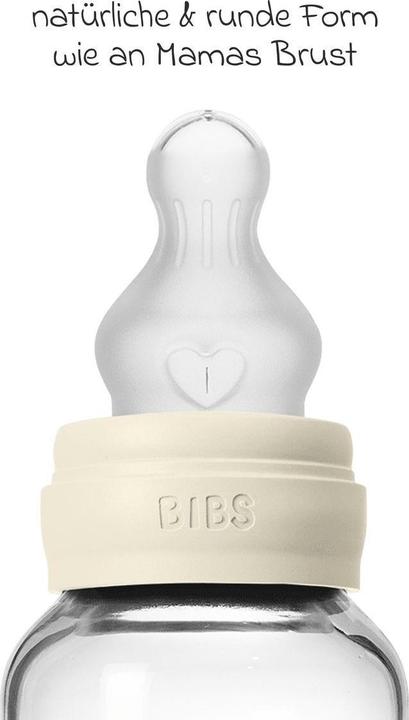 Actual product image Bibs - Glass Baby Bottle Round Silicone 1 pack 120 ml Slow Flow - Ivory - 120 ml (120 ml)