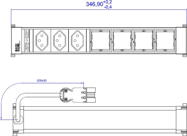 Produktbild Bachmann Einbausteckerleiste POWER FRAME 3x T13, 4x Custom-ABD leer (3 x, Typ 13, 0.20 m)