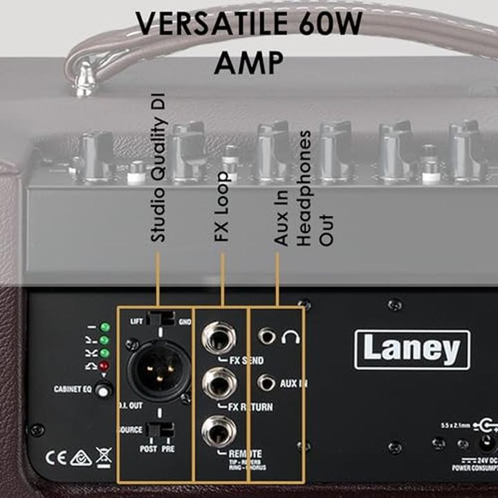 Actual product image Laney Acoustic Instrument Combo Amp with Dual Channels, Digital Effects, Anti-Feedback Control (Guitar, 60 W)