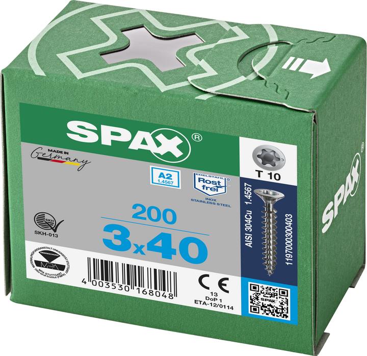Immagine prodotto Spax Pastiglie Freno A2 Testa Svasata T-Star Plus T10 Completamente Filettate (200 Viti per pezzo)