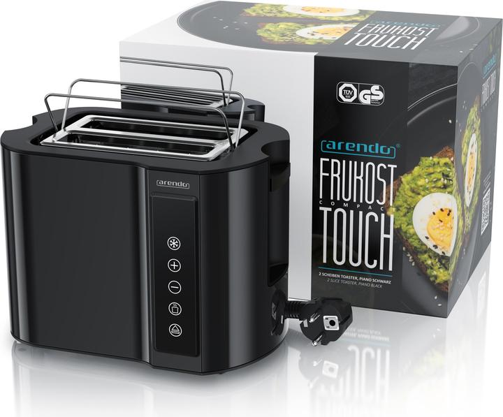 Produktbild Arendo Toaster Edelstahl 2 Scheiben Kurzschlitz, Brötchenaufsatz, Display mit Restzeitanzeige, Touchpanel