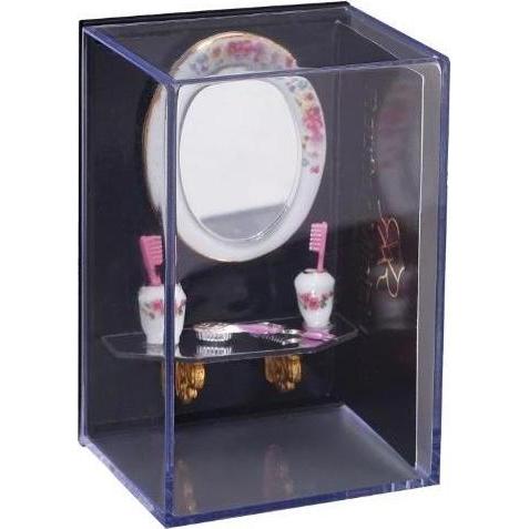 Reutter, Miniature, Badset mit ovalem Spiegel, Ablage, Bürste und Zahnputzbecher – Dekor Dresdner Rose