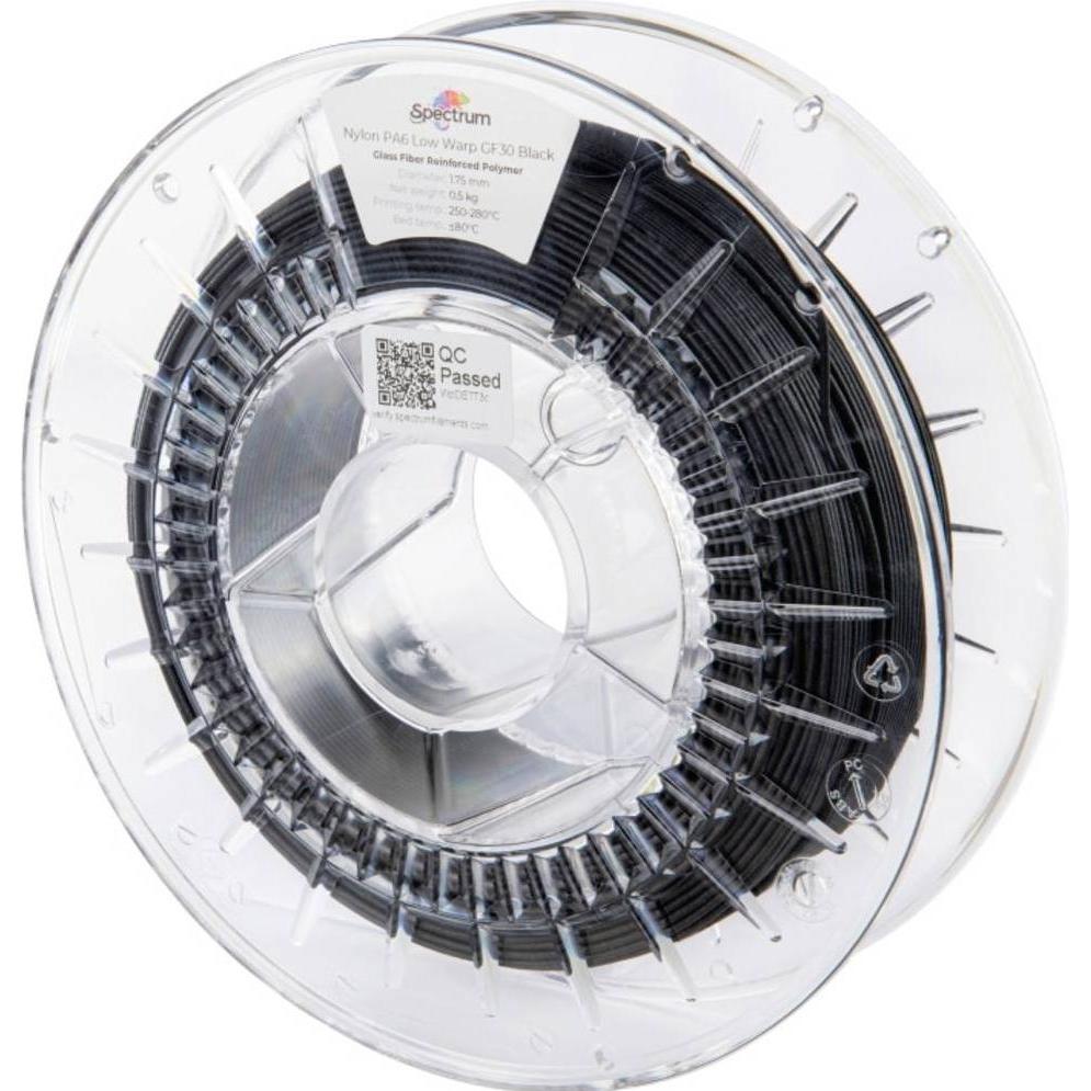 Spectrum Filaments 80740 PA6 Low Warp GF30 Filament PA6-GF Glasfaserverstärkt, h (500 g), Filamenti stampa 3D, Nero