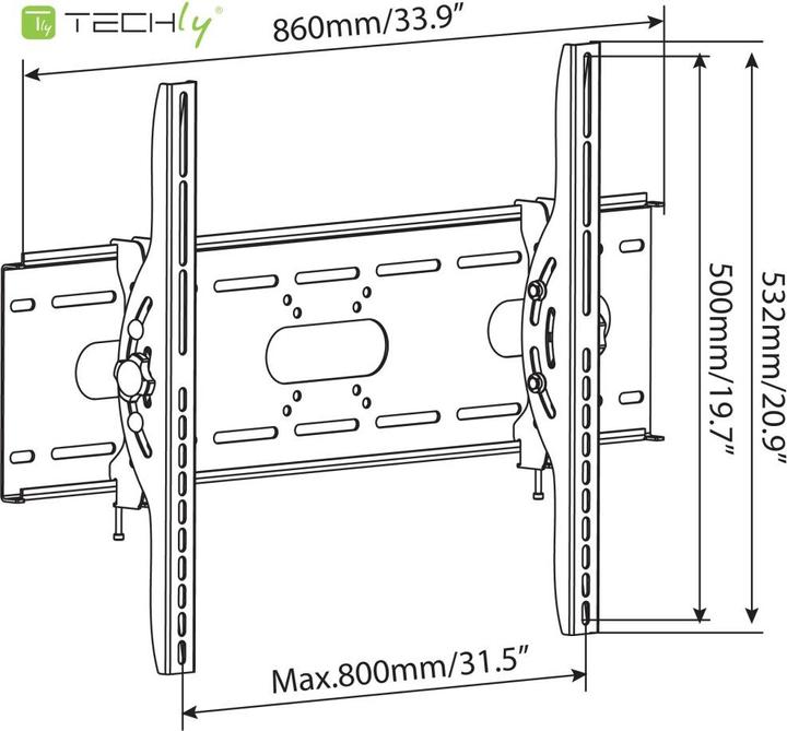 Produktbild Techly Klammer für LCD TV - Schwarz - Bildschirmgrösse: 106.7-203.2 cm (42"-80") (Wand, 80", 80 kg)