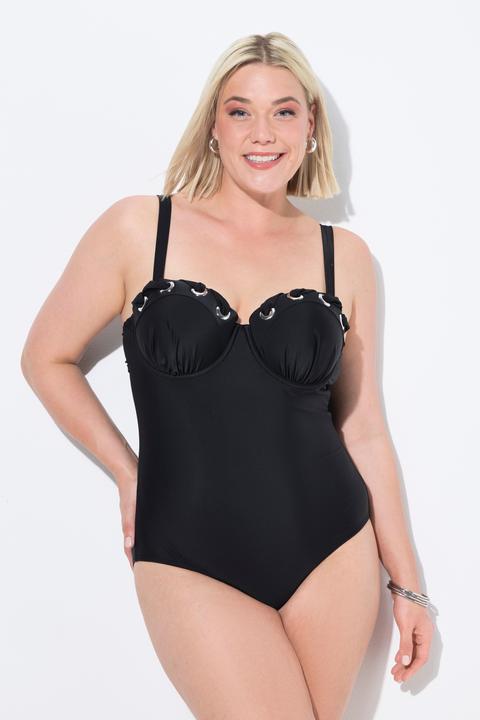 Image du produit Ulla Popken Maillot de bain à bonnets souples, oeillets et bretelles réglables, matière recyclée (54)