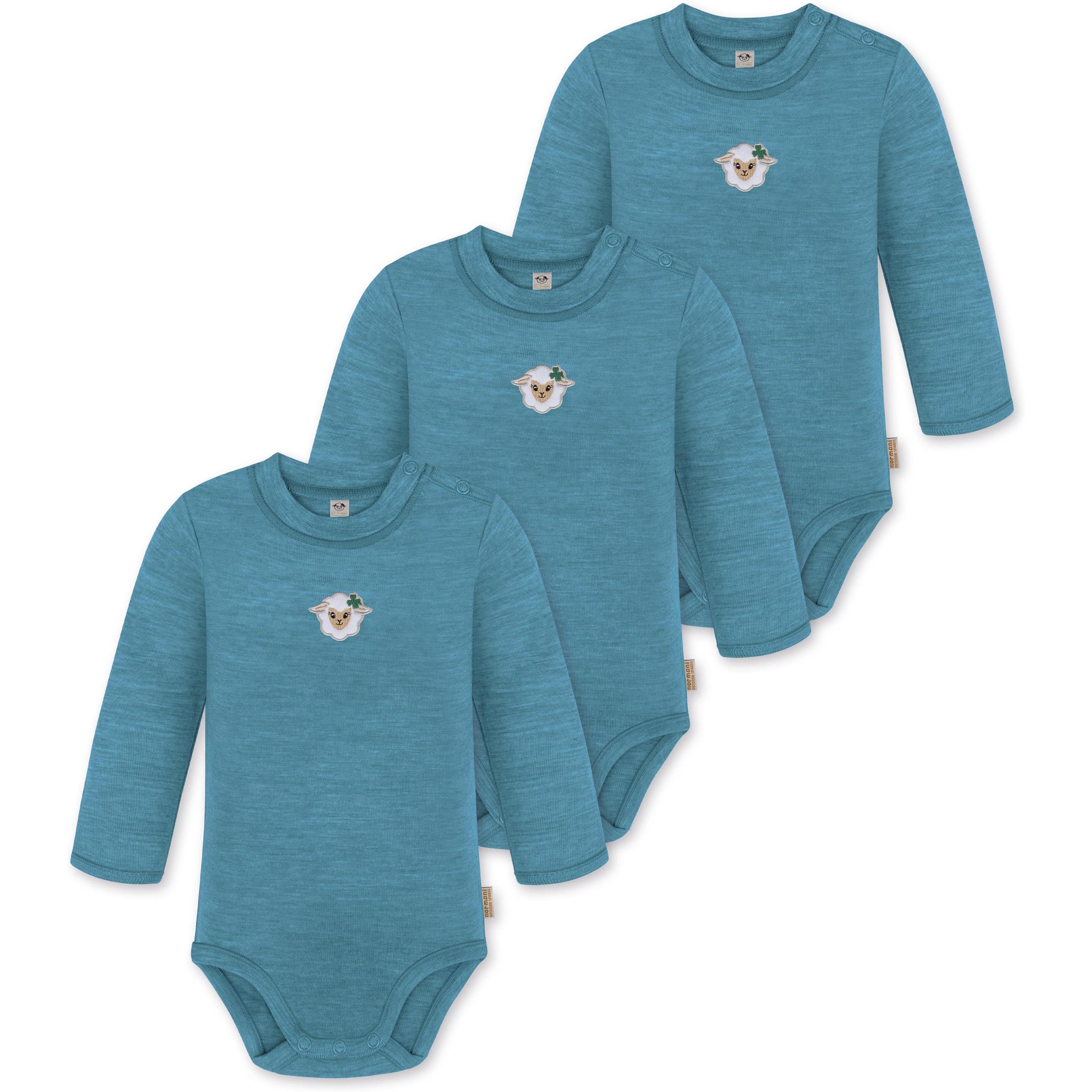 Normani, Herren, Body, 3er Pack Baby Merino Langarmbody „Tuai" - 9399, Blau, (80)
