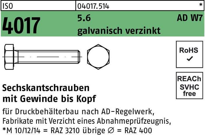 Produktbild Bufab Sechskantschraube ISO 4017 VG M 12 x 35 5.6 AD W7 galvanisch verzinkt (100 Schrauben pro Stück)
