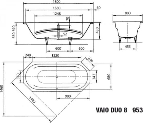 Produktbild Kaldewei Vaio Duo 8 953 180x80cm (181 cm, 81 cm)