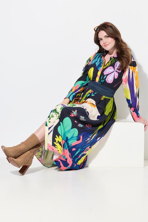 Produktbild Ulla Popken Maxikleid, A-Linie, Bubikragen, Langarm, Taschen (50, 52)
