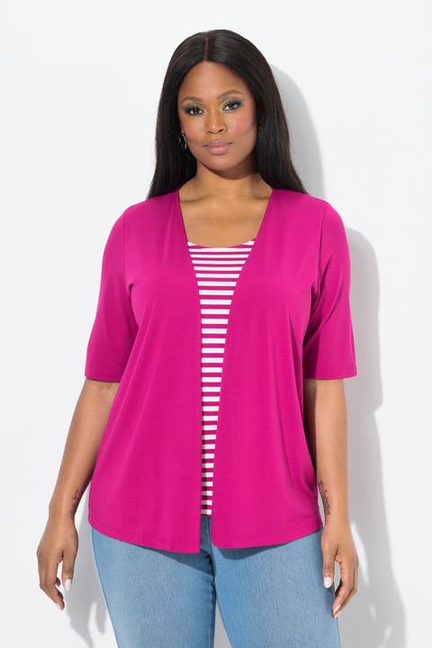 Produktbild Ulla Popken 2-in-1-Shirt, Ringel, Rundhals, Halbarm (58)
