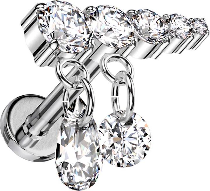 Immagine prodotto Star Piercing Micro labret filo interno argento cinque cristalli argento ciondolo due catene cristalli argento (senza ottone, Titanio)