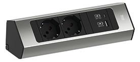 Produktbild Bachmann CASIA 2 2xP40 1xUSB A/C 22W 2,0m AEH Edelstahl-Optik (2 x, CEE 7/5, CEE 7/3, Typ 13, 2 m)
