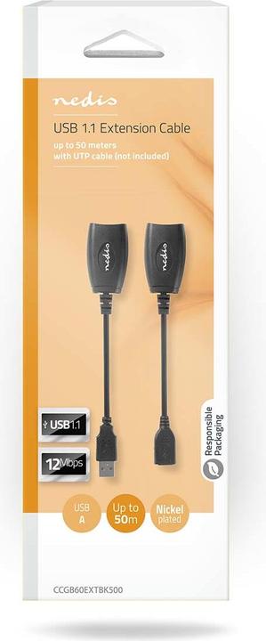 Produktbild Nedis Aktive USB-Kabel | USB 1.1 | USB-A Stecker | RJ45 Buchse | 12 Mbps | 0.20 m | Rund | Vernickel (0.20 m, USB 1.1)