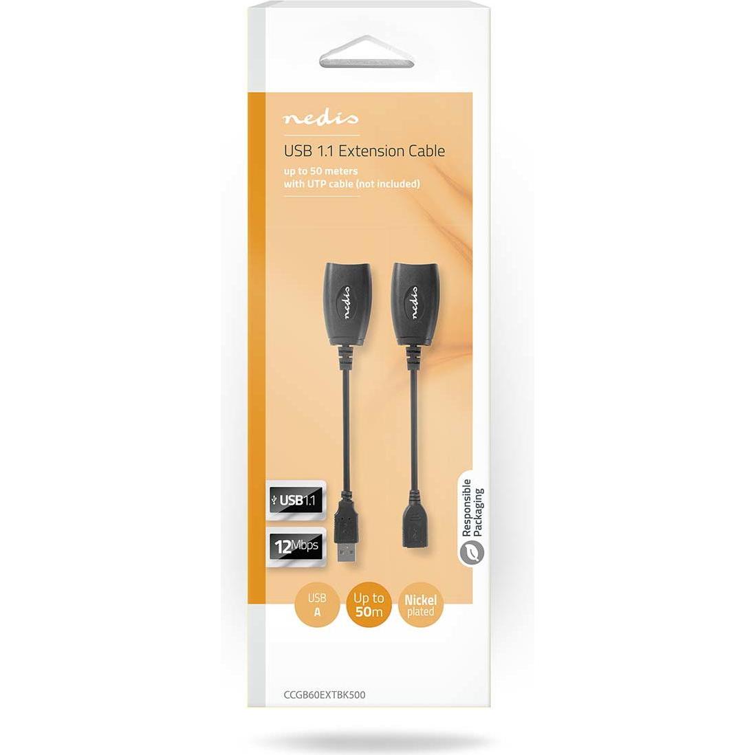 Thumbnail - Nedis Aktive USB-Kabel USB 1.1 USB-A Stecker RJ45 Buchse 12 Mbps 0.20 m Rund Vernickel (0.20 m, USB 1.1), USB Kabel