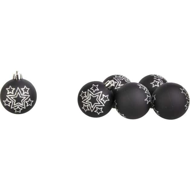 MICA Living, Christbaumschmuck, Christbaumkugeln mit Sternen - bruchfest - schwarz/silber - ca. 6 cm - 6 Stück (6 -teili...