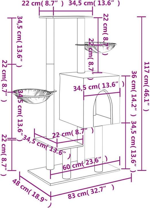Produktbild vidaXL Kratzbaum (117 cm, Hellgrau)