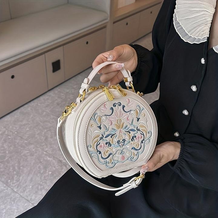 Immagine prodotto Only-Bags.Store Elegante borsa a tracolla ricamata con fiori - Borsa a tracolla chic in ecopelle color oro