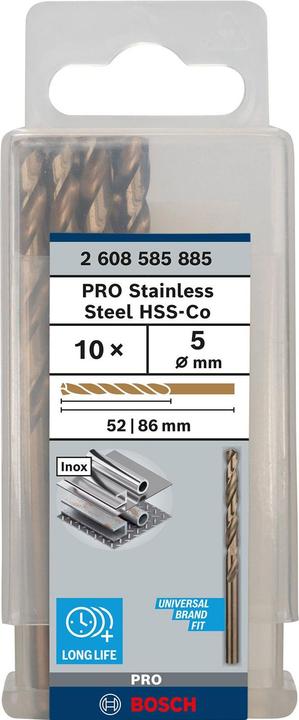 Actual product image Bosch Professional Zubehör PRO Stainless Steel HSS-Co twist drill, 5 x 52 x 86 mm (5 mm)
