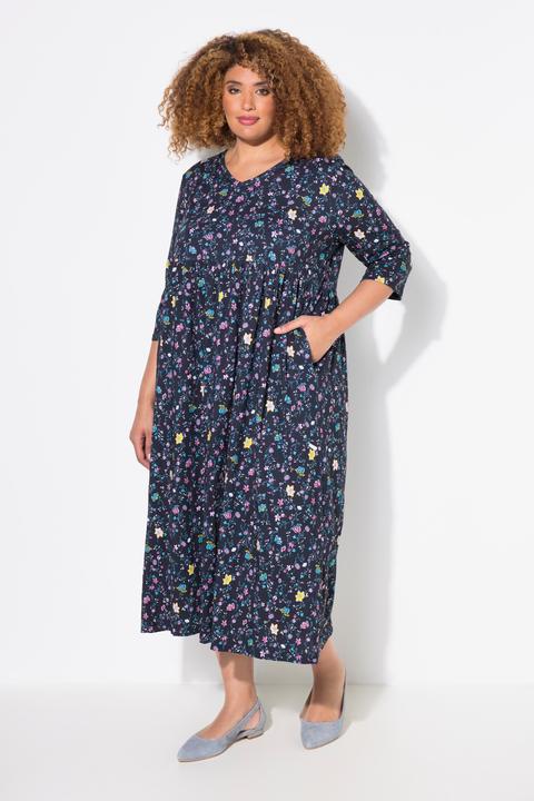 Produktbild Ulla Popken Jerseykleid, Paisleymuster, A-Linie, V-Ausschnitt, 3/4-Arm (42, 44)
