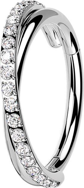 Produktbild Star Piercing Micro Segmentring klappbar silber gekreuzt seitlich Kristalle silber (ohne Messing, Chirurgenstahl 316L)