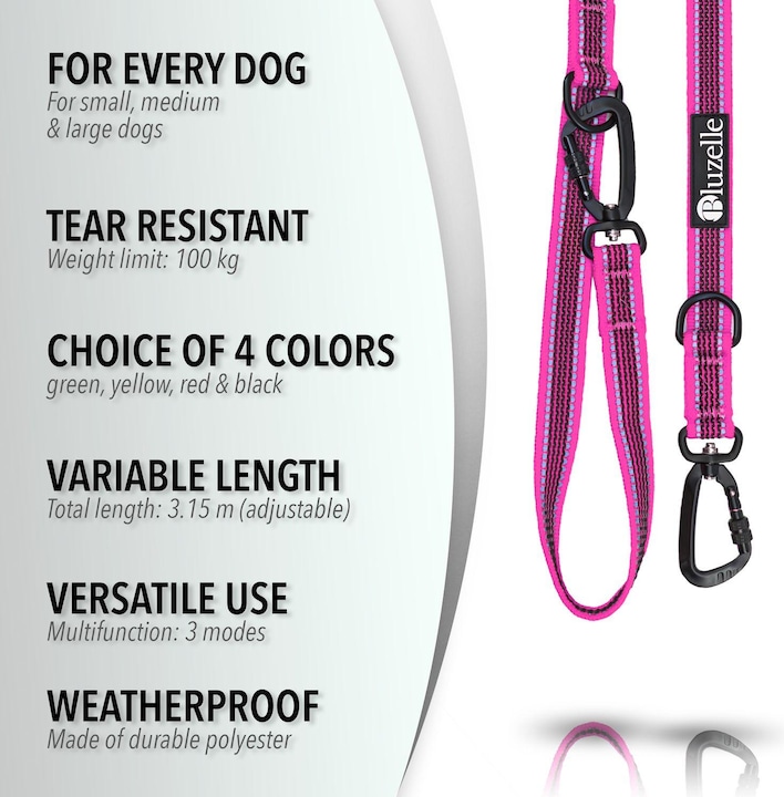 Actual product image Bluzelle 3m dog lead, double lead with carabiner, adjustable (Dog)